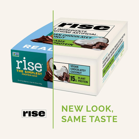 Rise Pea Protein Bar - Chocolately Coconut | Breakfast Bar & Protein Snack 15G Protein Just 5 Whole Food Ingredients Non-Gmo Gluten-Free Soy Free