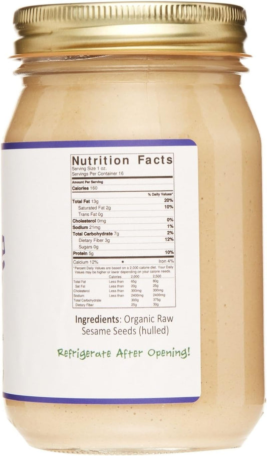 Jiva Organics RAW Organic Sesame Tahini 16-Ounce Jar - Non-GMO, Natural, Small Batch