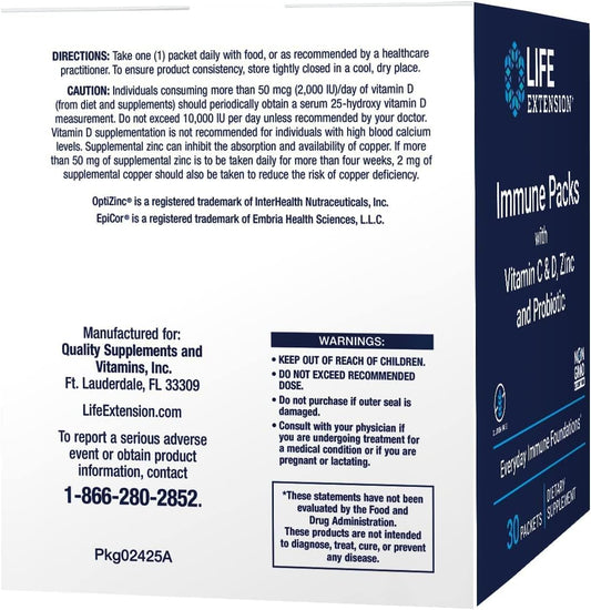 Life Extension - Immune Packs With Vitamin C & D, Zinc And Probiotic (30 Packs)