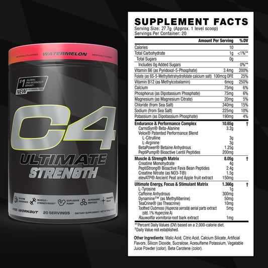 Cellucor C4 Ultimate Strength Pre Workout Powder - Tri-Stim Experience 300Mg Caffeine+Teacrine+Dynamine - Creatine & Beta-Alanine - Energy Supplement For Men & Women - Watermelon, 20 Servings