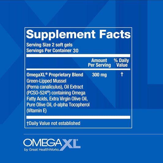 OmegaXL Joint Support Supplement, for Relief - Natural Muscle Support, Green Lipped Mussel Oil, Soft Gel Pills, Drug-Free, 60 Count