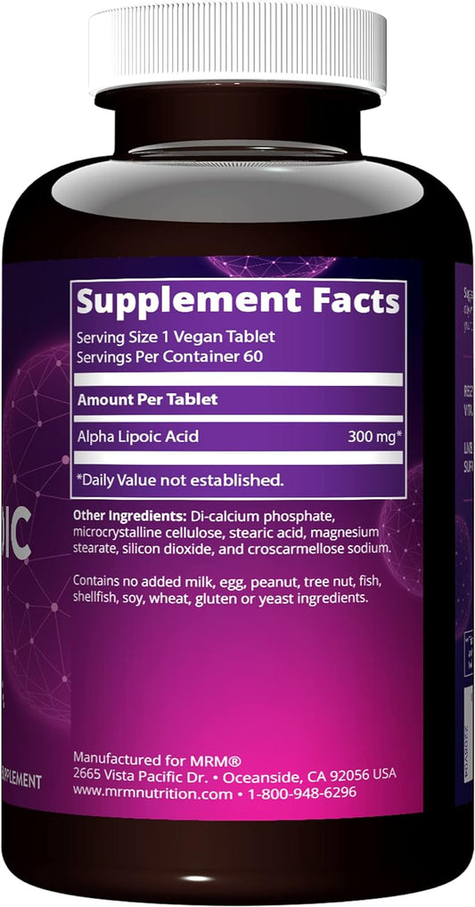 MRM Nutrition Alpha Lipoic Acid | 300mg ALA | Cell Protection | Liver Health + detoxification | Potent antioxidant | Vitamin C + E Regeneration | 60 Servings