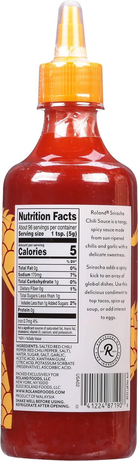 Roland Foods Sriracha Chili Sauce, 17 Ounce Bottle, Pack Of 6