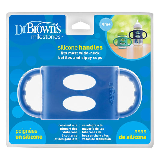Dr. Brown's Milestones 100% Silicone Baby Bottle Handles, Wide-Neck, Removable Easy-Grip Transitional Sippy Cup Handles, Light Blue, 4m+, 1 Pack
