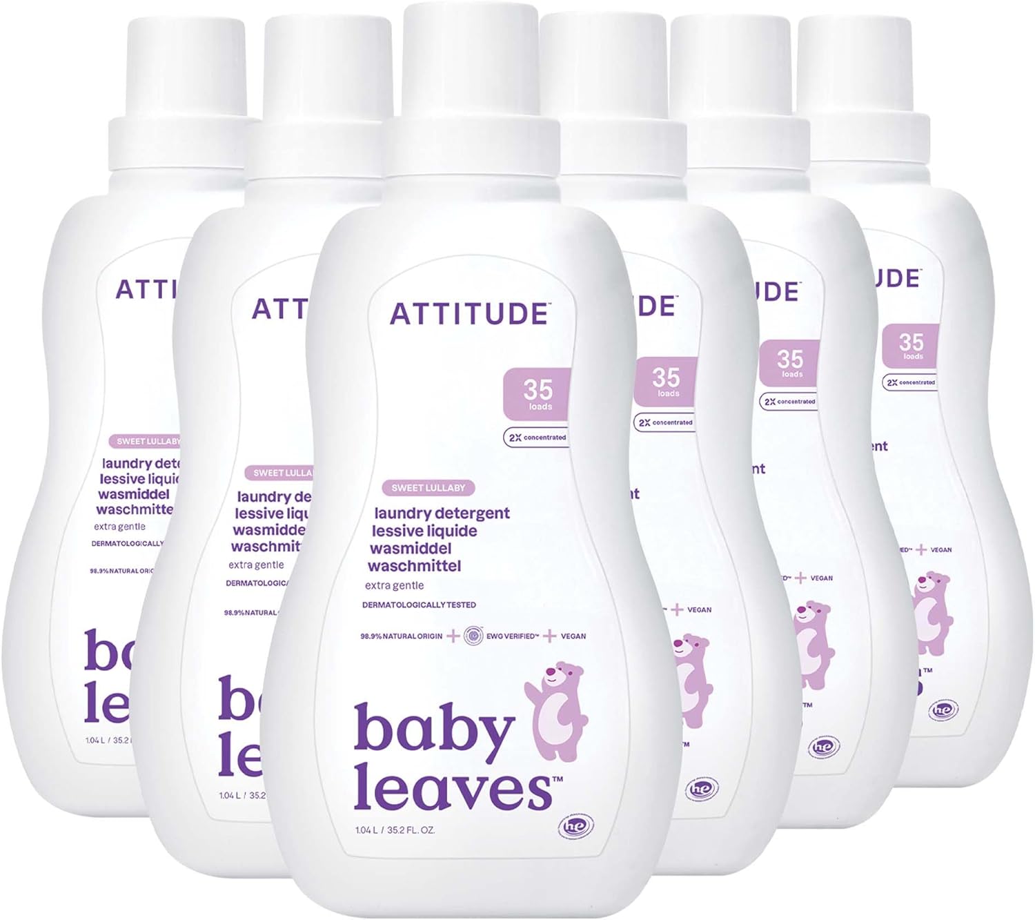 Attitude Baby Laundry Detergent, Ewg Verified, Plant And Mineral-Based Formula, He Compatible, Vegan Household Products, Sweet Lullaby, 35 Loads, 35.5 Fl Oz (Pack Of 6)