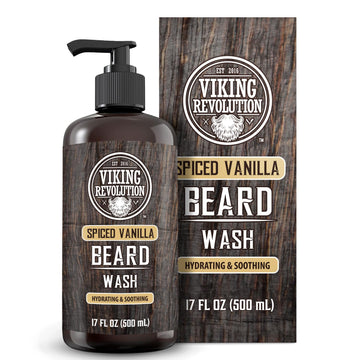 Viking Revolution Spiced Vanilla Beard Wash For Men With Argan Oil And Jojoba Oil - Beard Softener And Strengthener Beard Shampoo With Beard Oil - Beard Care To Avoid Beard Dandruff And Itch (17 Oz)