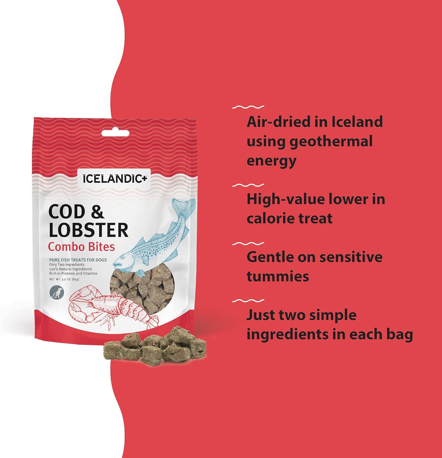 Icelandic+ Cod & Lobster Combo Bites Dog Treat 3.0-oz Bag