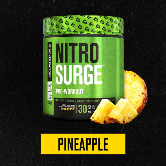 Jacked Factory Nitrosurge Pre Workout Supplement - Endless Energy, Instant Strength Gains, Clear Focus, Intense Pumps - No Booster & Powerful Preworkout Energy Powder - 60 Servings, Arctic White