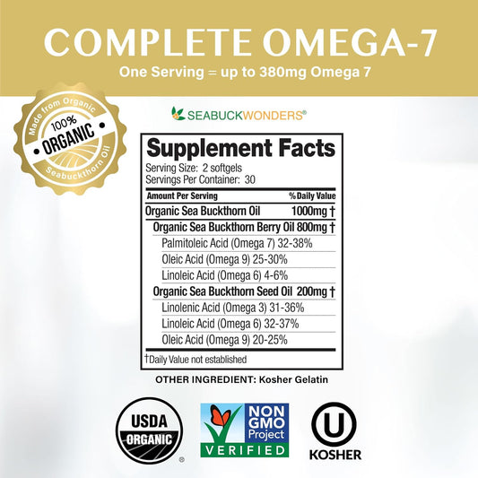 Seabuckwonders Omega-7 Complete Sea Buckthorn Oil Blend, 180 Count Sof