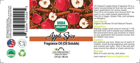 US Organic Apple Spice Fragrance Oil_Oil Soluble_USDA Certified Organic_for Candle, Soap Making, Shampoo, Conditioner, Body Oil, Body Butter, Craft, DIY Projects, and Small Businesses_2 fl oz