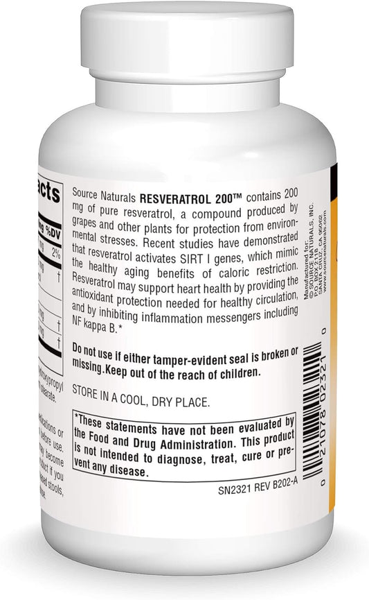 Source Naturals Resveratrol 200 mg for Heart and Healthy Aging - 120 Vegetarian Capsules