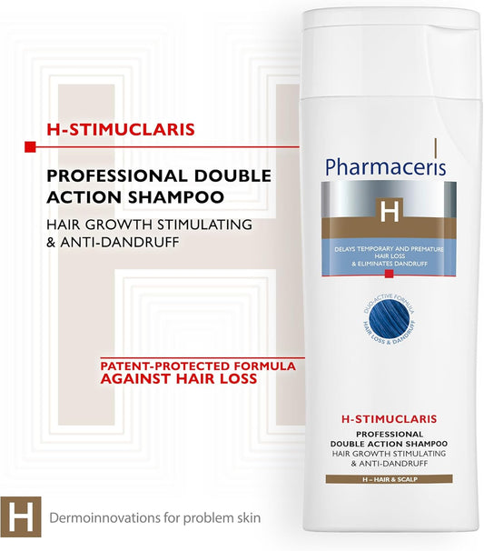 Pharmaceris H Stimuclaris, Double Action Shampoo, Hair Growth Stimulating And Anti-Dandruff Shampoo, Against Greasy Hair, Women And Men Hair Care - 250 Ml