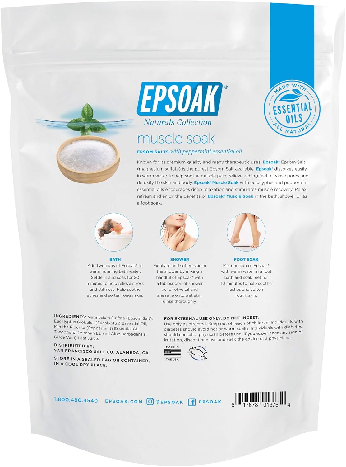 Epsoak Scented Epsom Salt Bundle - Sleep Formula 2 lbs. & Muscle Soak 2 lbs. : Beauty & Personal Care