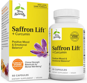 Terry Naturally Saffron Lift + Curcumin - Herbal Supplement With Curcumin - Non-Gmo Saffron & Brain Curcumin Capsules - Concentration & Relaxation Support Supplement - 60 Capsules