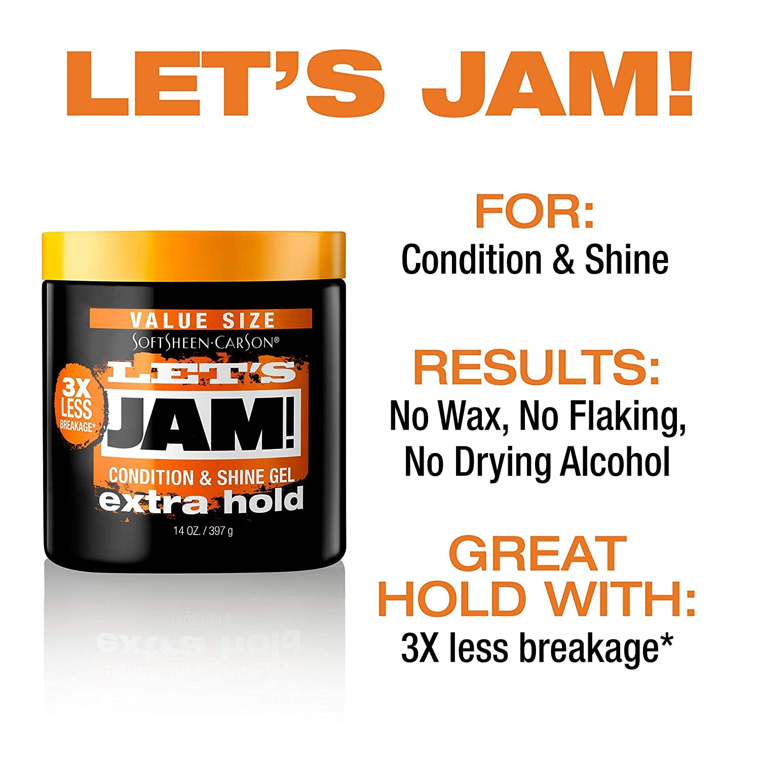 SoftSheen-Carson Let's Jam! Shining and Conditioning Hair Gel by Dark and Lovely, Extra Hold, All Hair Types, Styling Gel Great for Braiding, Twisting & Smooth Edges, Extra Hold, 14 oz : Body Scrubs : Beauty & Personal Care