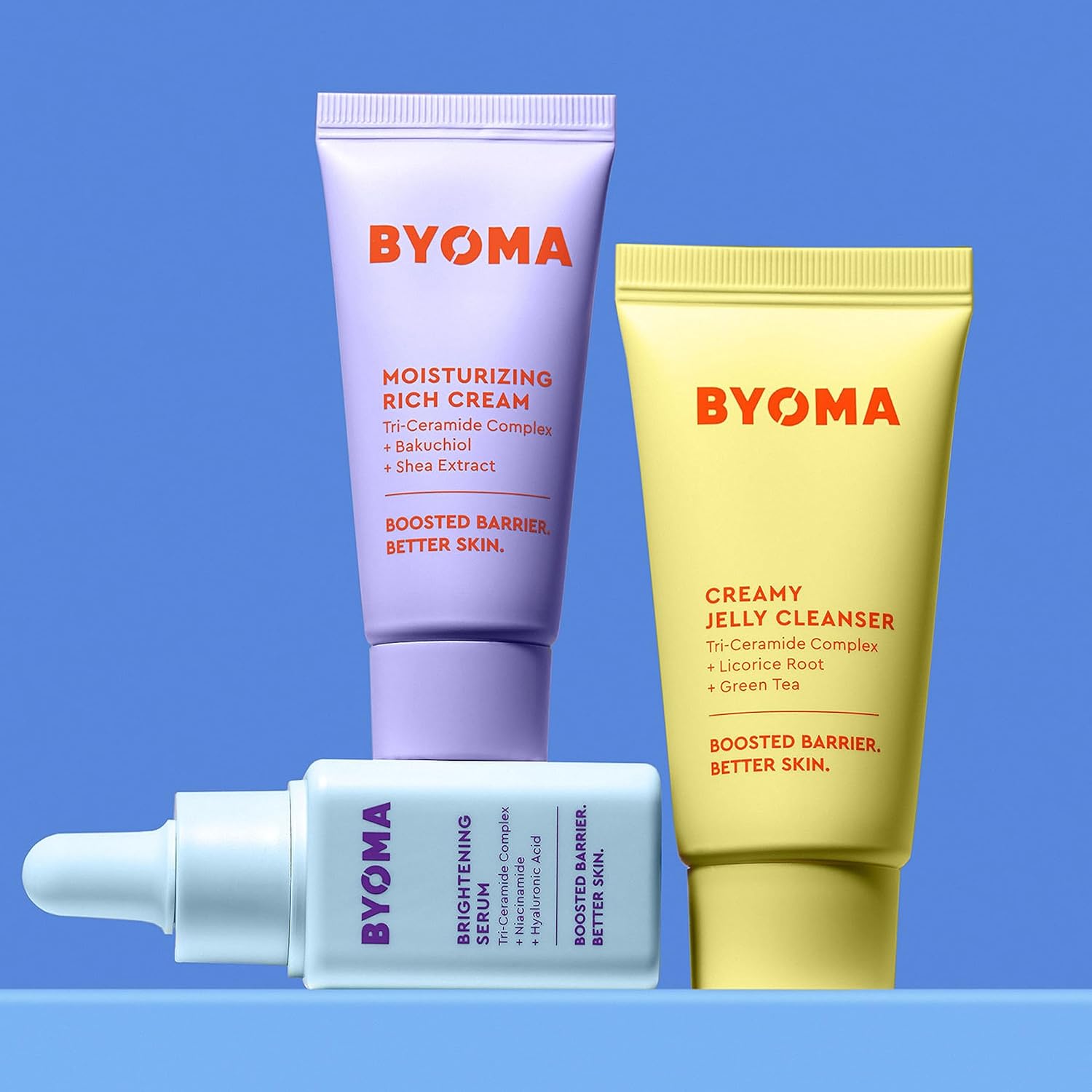 BYOMA So Bright Set - Barrier Repair Skincare Set for Brighter Skin - Creamy Jelly Cleanser, Brightening Face Serum & Ceramide Face Moisturizer - Alcohol Free Skin Care - 30ml, 15ml, 15ml : Beauty & Personal Care