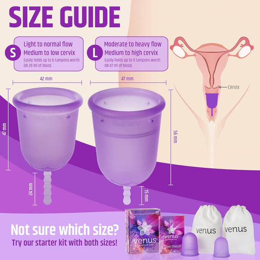 Venus Menstrual Cup – 100% Medical Grade Silicone Reusable Period Cup – Unique Design to Ease Your Period Cycle – Eco-Friendly Tampon Alternative – Made in USA – Size Small – Purple