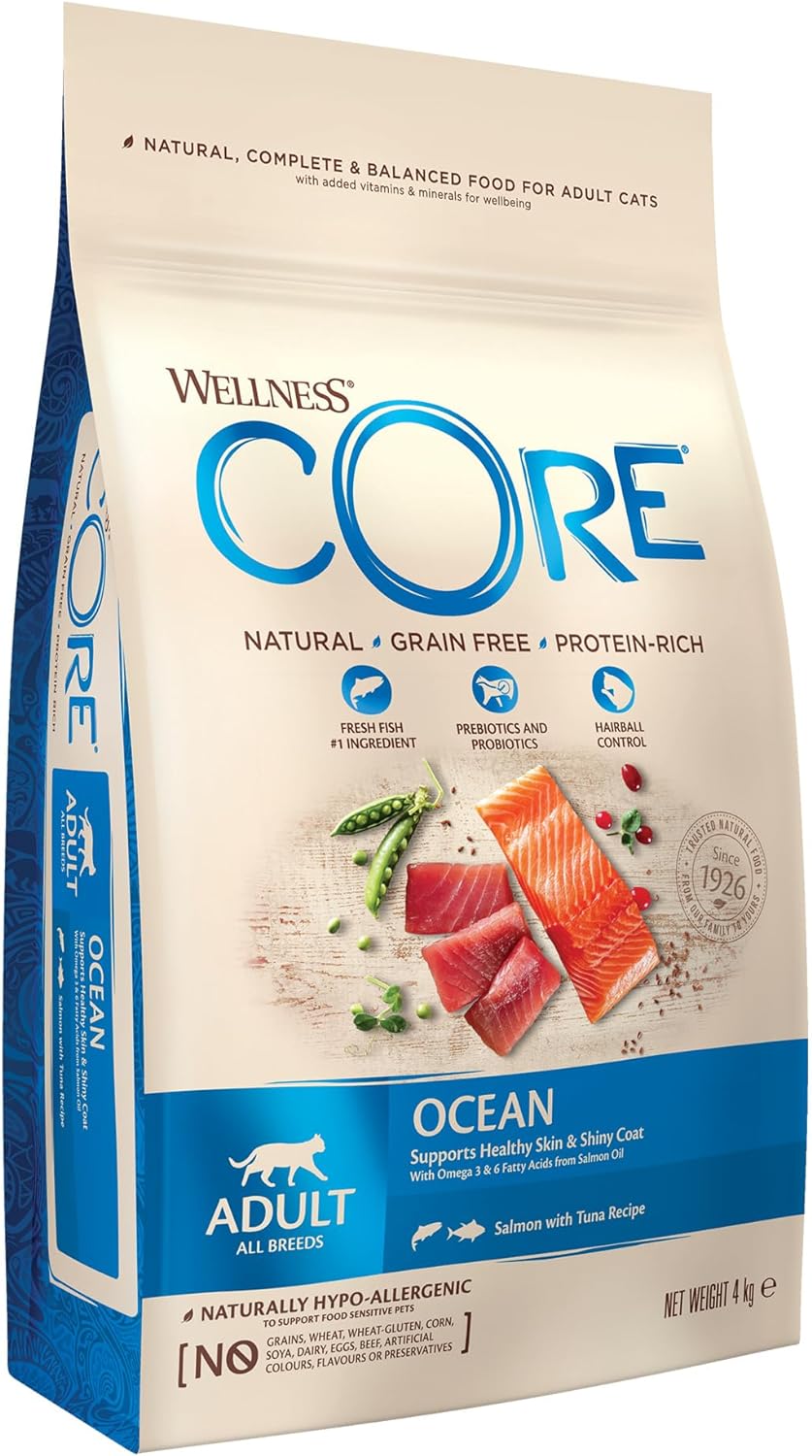 Wellness CORE Sterilised Ocean, Dry Cat Food, Cat Food Dry for Sterilised Cats, Grain Free, High Fish Content, Salmon & Tuna, 4 kg?10831