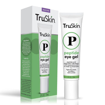 Truskin Peptide Eye Gel – Minimize Lines & Brighten Eye Area – Dark Circles Under Eye Care With Peptides, Plant Stem Cells, Hyaluronic Acid, 0.5 Fl Oz