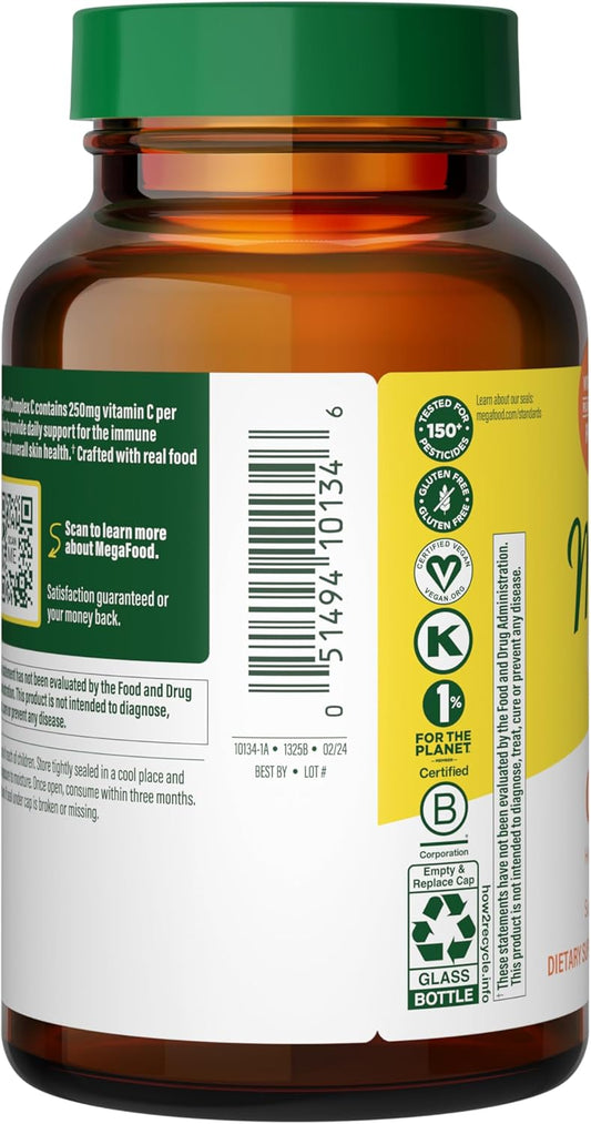 Megafood Complex C - Vegan Immune Support Supplement With Vitamin C 250 Mg, Made With Real Food Including Orange, Cranberry & Brown Rice, Gluten-Free, Kosher - 90 Tablets, 90 Servings