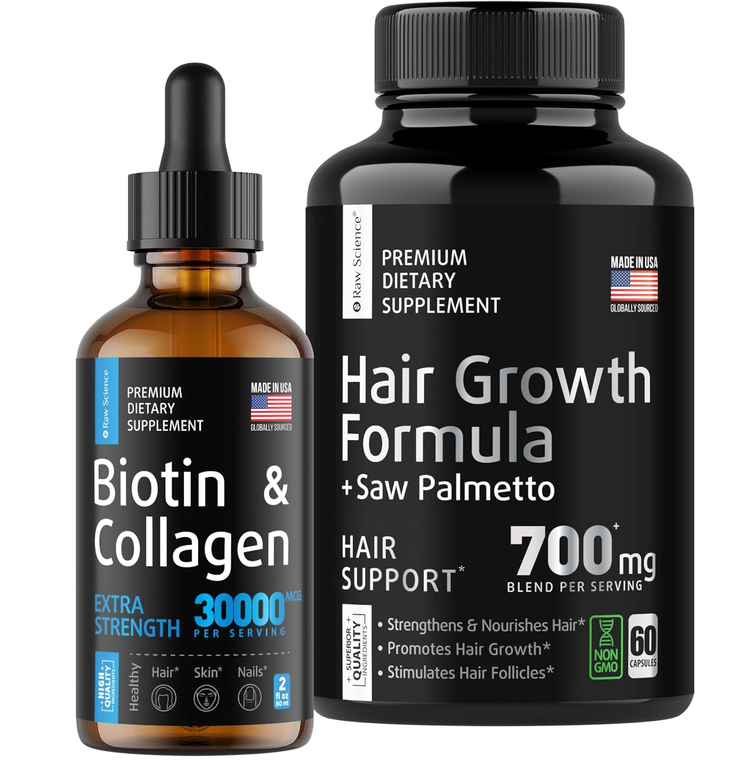 Healthy Strong Hair & Stop Hair Loss, Vitamins For Skin, Hair, And Nail Health — Biotin & Collagen & Keratin Capsules 30000Mcg 2Oz And Dht Blocker 800Mg 60Pcs