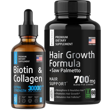 Healthy Strong Hair & Stop Hair Loss, Vitamins For Skin, Hair, And Nail Health — Biotin & Collagen & Keratin Capsules 30000Mcg 2Oz And Dht Blocker 800Mg 60Pcs