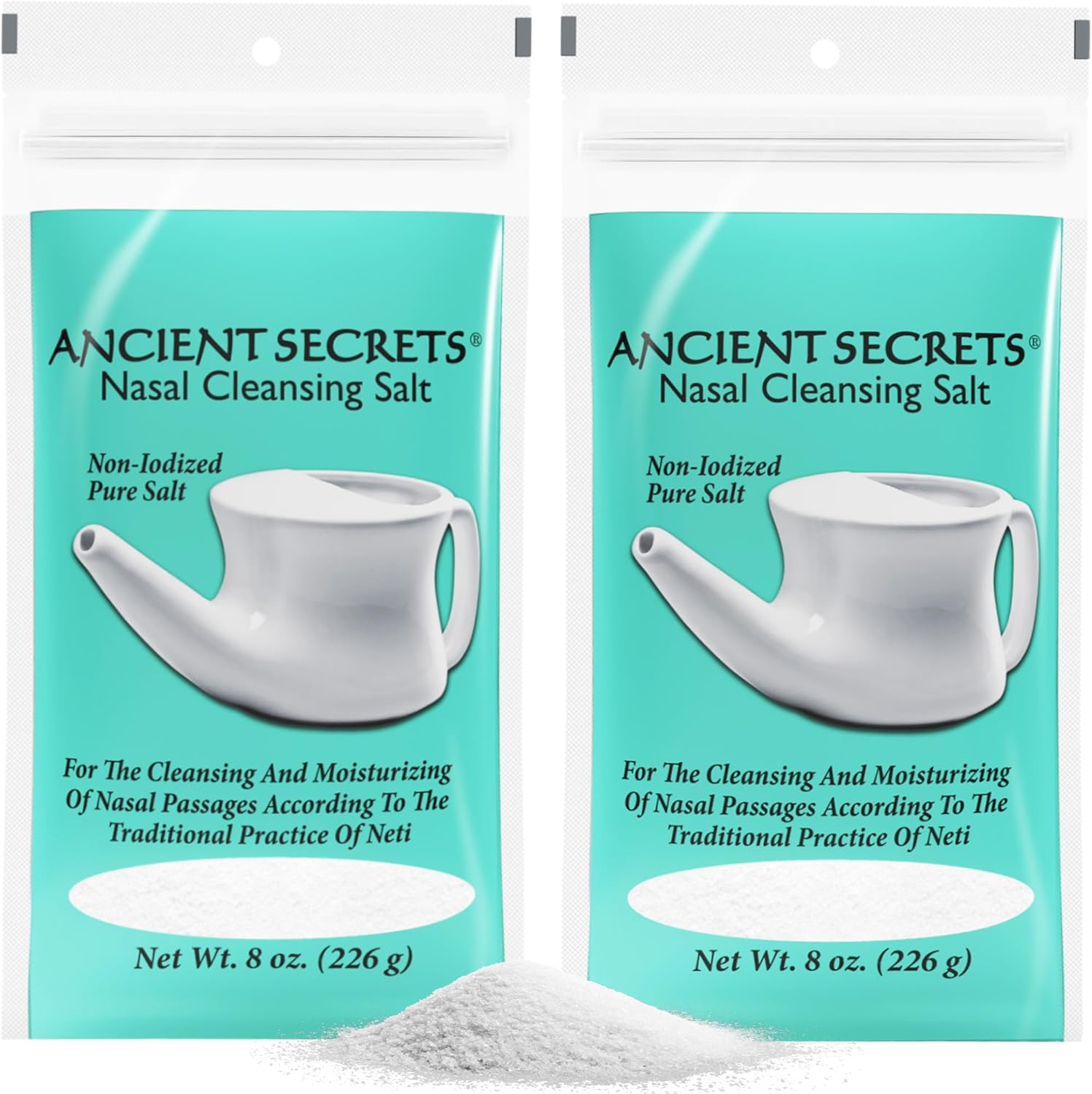 Ancient Secrets Pure Cleansing Salt, Non-Iodized, 2-Pack – For Use With Ceramic Or Travel Neti Pot, 8 Oz Ea