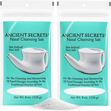 Ancient Secrets Pure Cleansing Salt, Non-Iodized, 2-Pack – For Use With Ceramic Or Travel Neti Pot, 8 Oz Ea