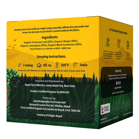 Nepal Tea Organic Herbal Chai Tea Bags From The Himalayas - 15 Pyramid Tea Bags, Single Origin Chai Tea From A Family Farm - Caffeine Free Tea Bags With Loose Leaf Tea Inside (Kathmandu Cosmos)