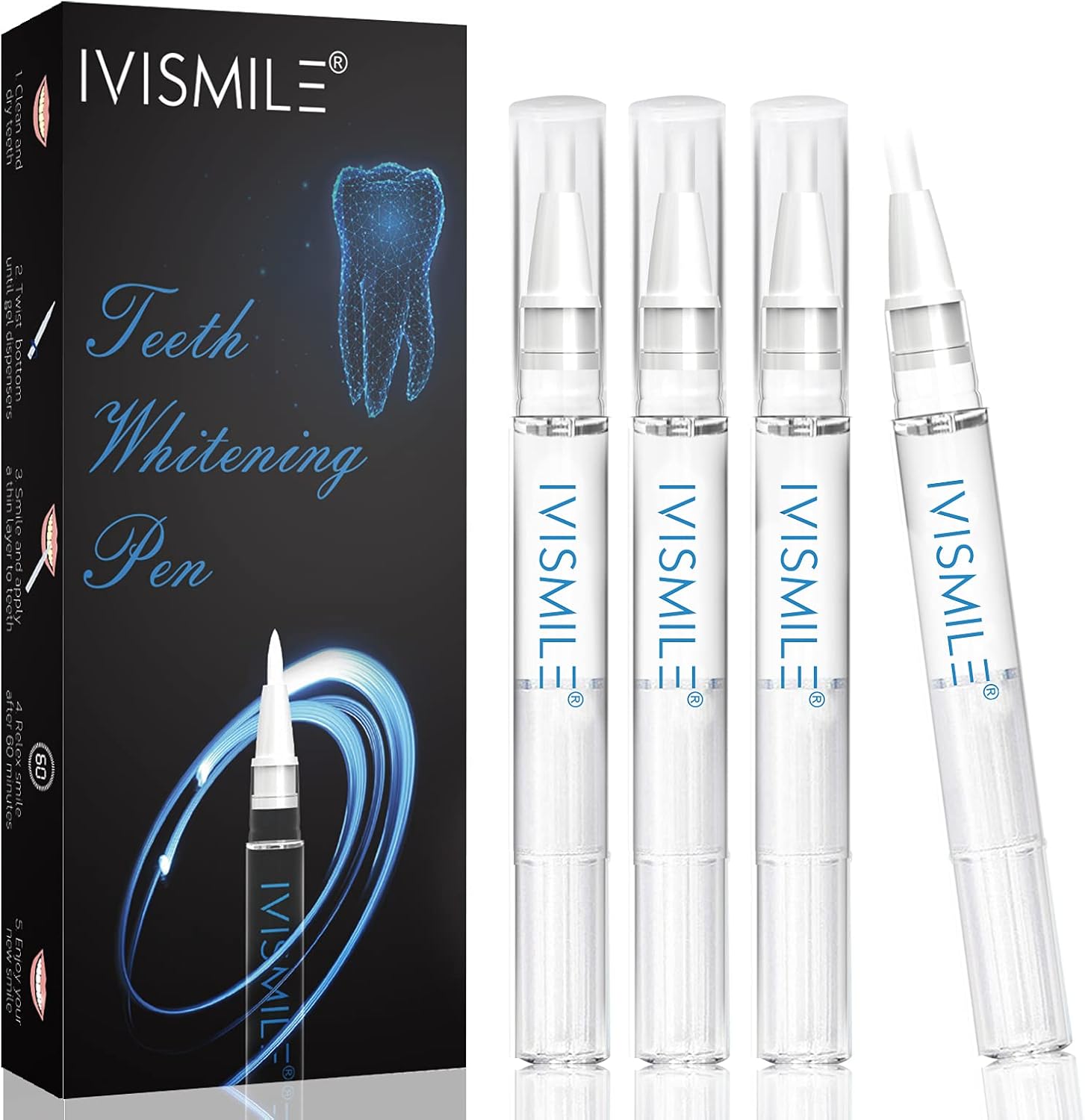 Teeth Whitening Pen, Ivismile Teeth Whitening Gel Refill(4 Pcs For 40 Uses)12% Pap,Mint Flavoured Teeth Whitener,Safe For Enamel,Non-Sensitive,Effective Teeth Whitening In 60Sec For Bright White Teeth