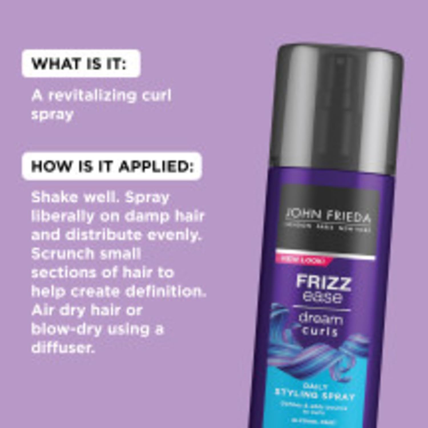 John Frieda Anti Frizz, Frizz Ease Dream Curls Daily Styling Spray for Curly Hair, Magnesium-enriched Formula, Revitalizes Natural Curls, 6.7 Ounce : Beauty & Personal Care
