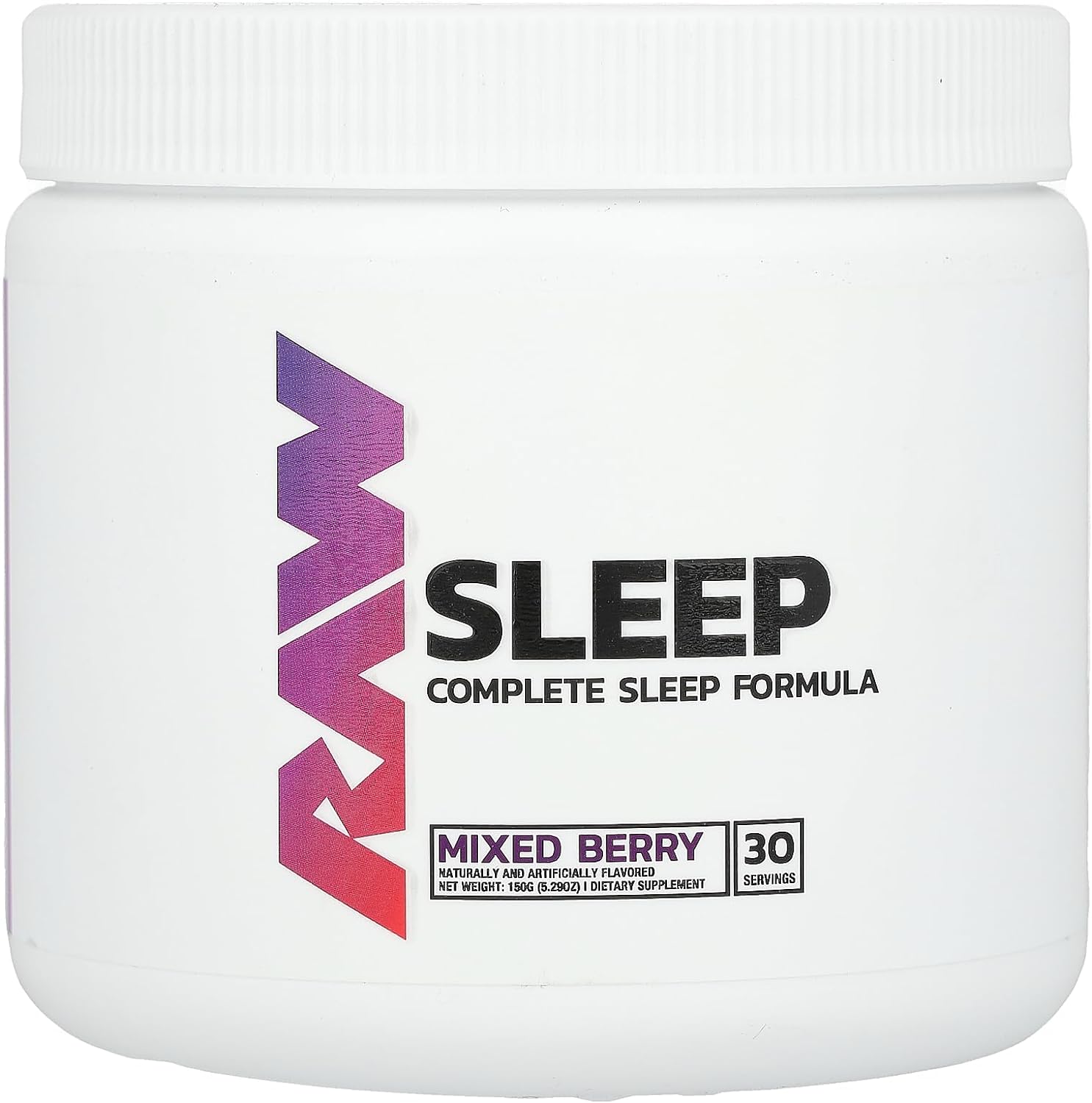 RAW Natural Sleep Aid Supplement - Relaxation Enhancer & Mood Support with Melatonin, Magnesium, Zinc, L-Tryptophan & Lemon Balm Extract to Relax & Calm The Mind & Body - 30 Servings, Mixed Berry