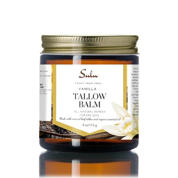 Sulu Organics Natural Whipped Tallow Balm For Face And Body, Natural Moisturizer Made With Grassfed Beef Tallow- 4 Oz/113 G (Vanilla)