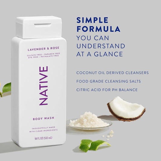 Native Body Wash Contains Naturally Derived Ingredients | For Women & Men, Sulfate, Paraben, & Dye Free Leaving Skin Soft And Hydrating | Sea Salt & Cedar 18 Oz - 2 Pk