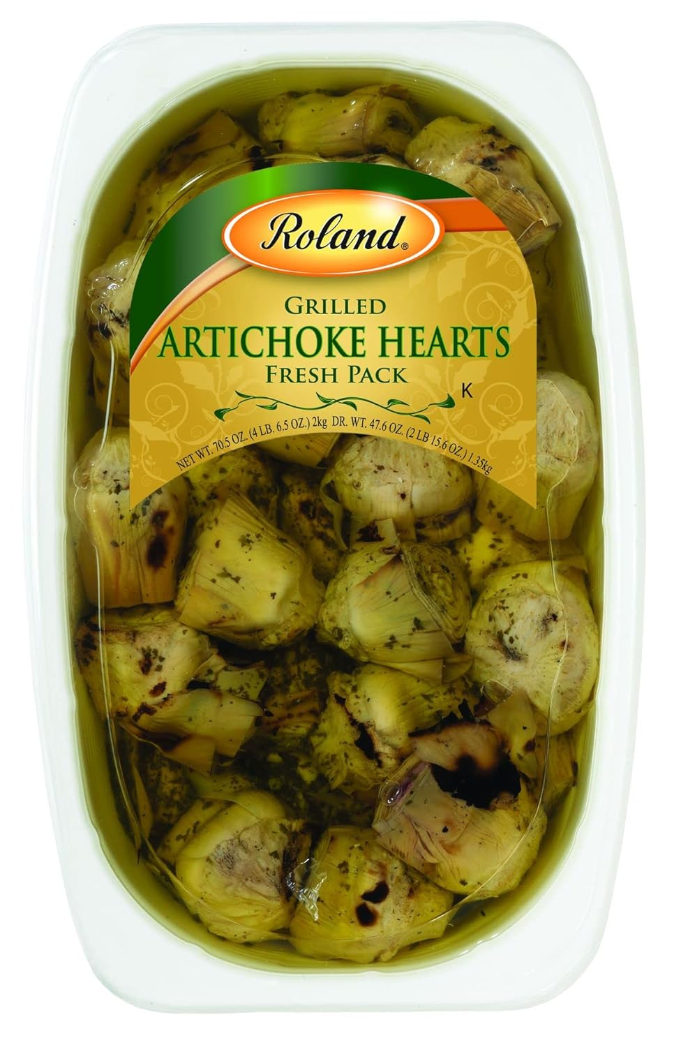 Roland Foods Grilled Artichoke Hearts Marinated In Vinegar And Oil, Specialty Imported Food, 67-Ounce Package