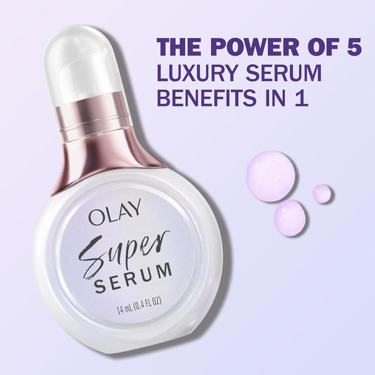 Olay Super Serum Trial Size 5-In-1 Lightweight Resurfacing Face Serum, 0.4 Fl Oz, Smoothing Skin Care Treatment With Niacinamide, Vitamin C, Collagen Peptide, Vitamin E, And Aha