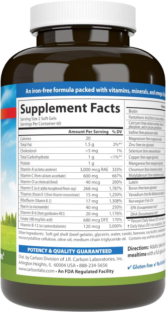 Carlson - Super-2-daily, Multi + Omega-3s + Lutein + D3, Vitamins A C