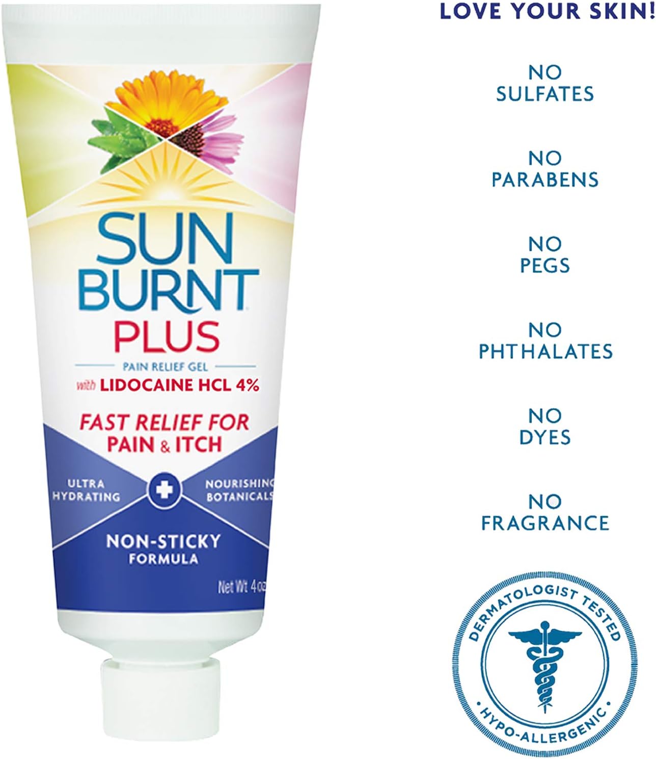 Sunburnt Plus After-Sun Gel with Lidocaine, 4 Ounce : Beauty & Personal Care
