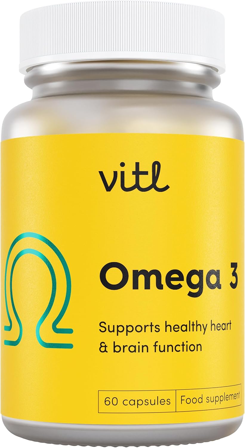 Vitl Omega 3 Fish Oil Supplement - 60 Softgel Capsules - Support Heart And Brain Health - 500Mg Fish Oil, 250Mg Dha & 50Mg Epa - Highly Absorbable - 1 Month Supply