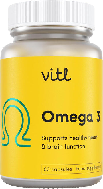 Vitl Omega 3 Fish Oil Supplement - 60 Softgel Capsules - Support Heart And Brain Health - 500Mg Fish Oil, 250Mg Dha & 50Mg Epa - Highly Absorbable - 1 Month Supply