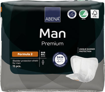 Abena Man Formula 2 Incontinence Pads for Men, Eco-Labelled Mens Incontinence Pads, Extra Protection, Breathable & Comfortable with Fast Absorption, Discreet - 700ml Absorbency, 15PK