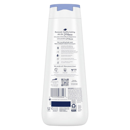 Dove Body Wash Anti-Stress Blue Chamomile & Oat Milk 4 Count For Renewed, Healthy-Looking Skin Moisturizing Gentle Skin Cleanser With 24Hr Renewing Micromoisture 20 Oz