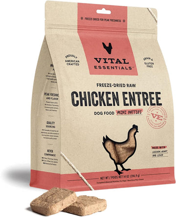 Vital Essentials Freeze Dried Raw Dog Food, Chicken Mini Patties Entree, 14 Oz