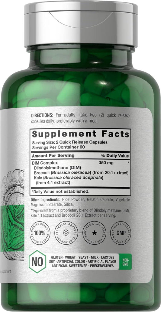 Horbäach DIM Complex Supplement 350mg | 120 Capsules | Diindolylmethane | with Broccoli & Kale | Non-GMO, Gluten Free