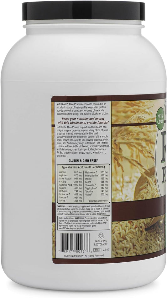 NutriBiotic ? Chocolate Rice Protein, 3 Lb (1.36kg) | Low Carb, Vegetarian & Keto-Friendly Raw Protein Powder | Grown & Processed Without Chemicals, GMOs or Gluten | Easy to Digest & Nutrient-Rich