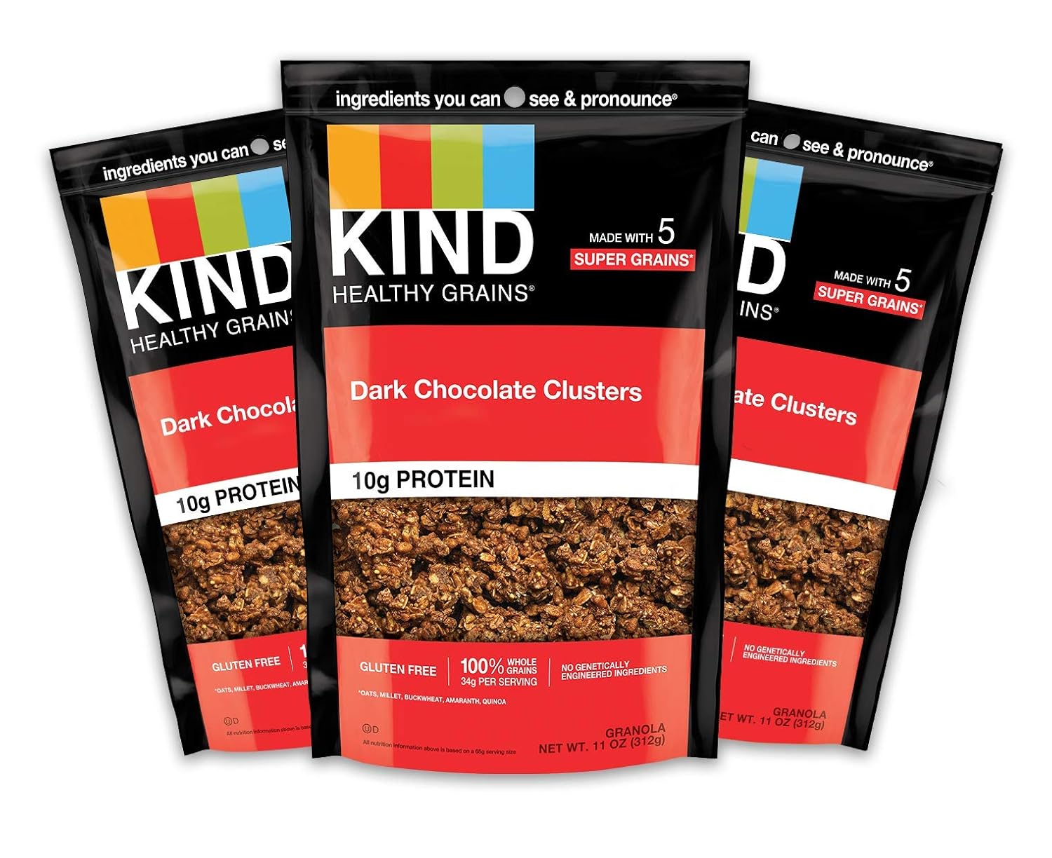 Kind Healthy Grains Clusters, Dark Chocolate Granola, Gluten Free, 10G Protein, 11 Ounce (Pack Of 3)