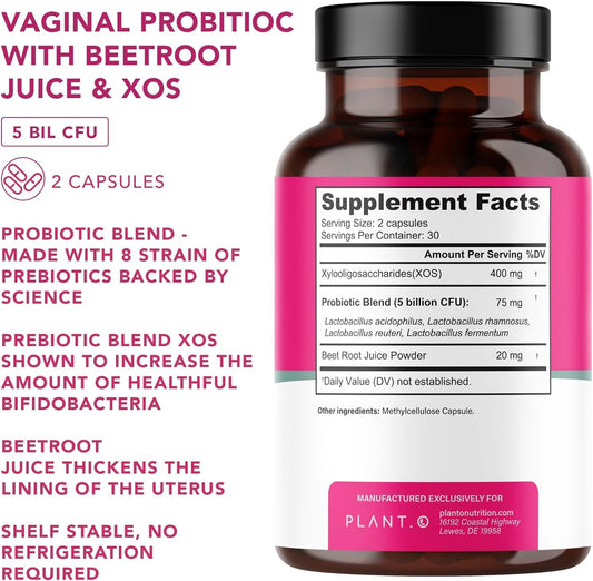 Vaginal Probiotics for Women with 4 Lactobacillus Strains Probiotic & Prebiotic Blend for pH Balance, Healthy Vaginal Odor & Vaginal Flora