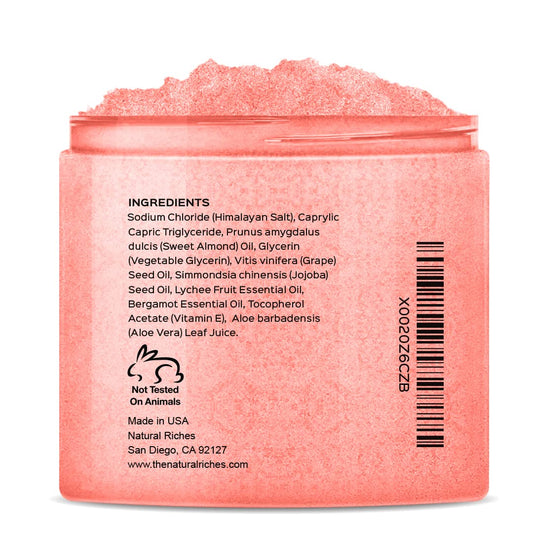 Natural Riches Himalayan Salt Exfoliating Body Scrub Lychee Bergamot Essential Oil With Vitamin C - (12 Oz / 340 Gm) Moisturize Deep Cleansing Foot Scrub Body Skin Exfoliator