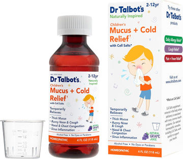 Dr. Talbot'S Mucus + Cold Relief Liquid Medicine, Naturally Inspired, For Children, Includes Dosage Cup, Natural Grape Juice Flavor, 4 Fl Oz