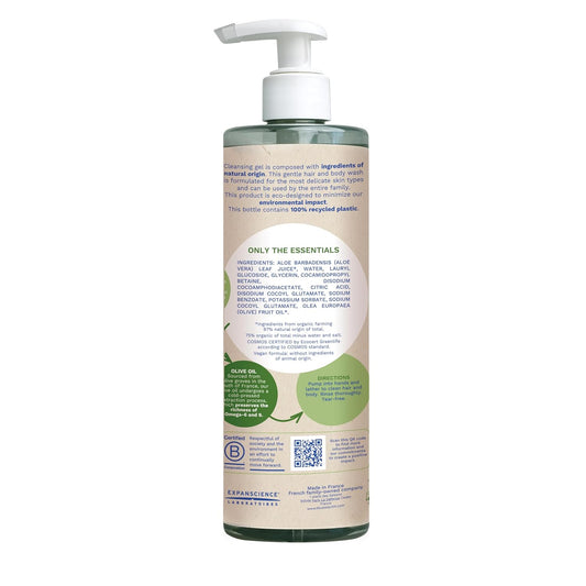 Mustela Certified Organic Cleansing Gel - Natural Hair & Body Wash With Olive Oil & Aloe Vera - For Baby, Kid & Adult - Fragrance Free, Tear Free, Vegan & Biodegradable - 13.52 Fl. Oz